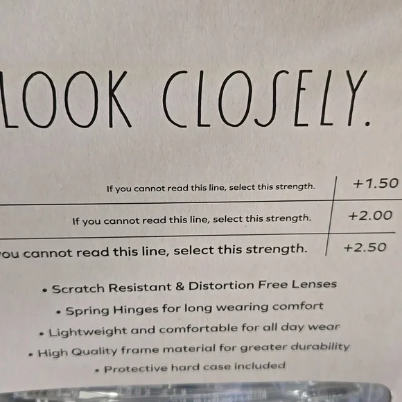 Rae Dunn 3 PAIR Set Premium Reading Glasses & Case LOOK CLOSELY +1.50 +2.00 NWT - Picture 5 of 7